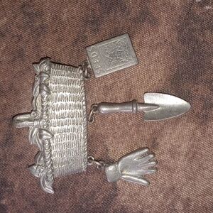 Vintage Jim Clift Pewter Gardening Basket Charm Pin Brooch